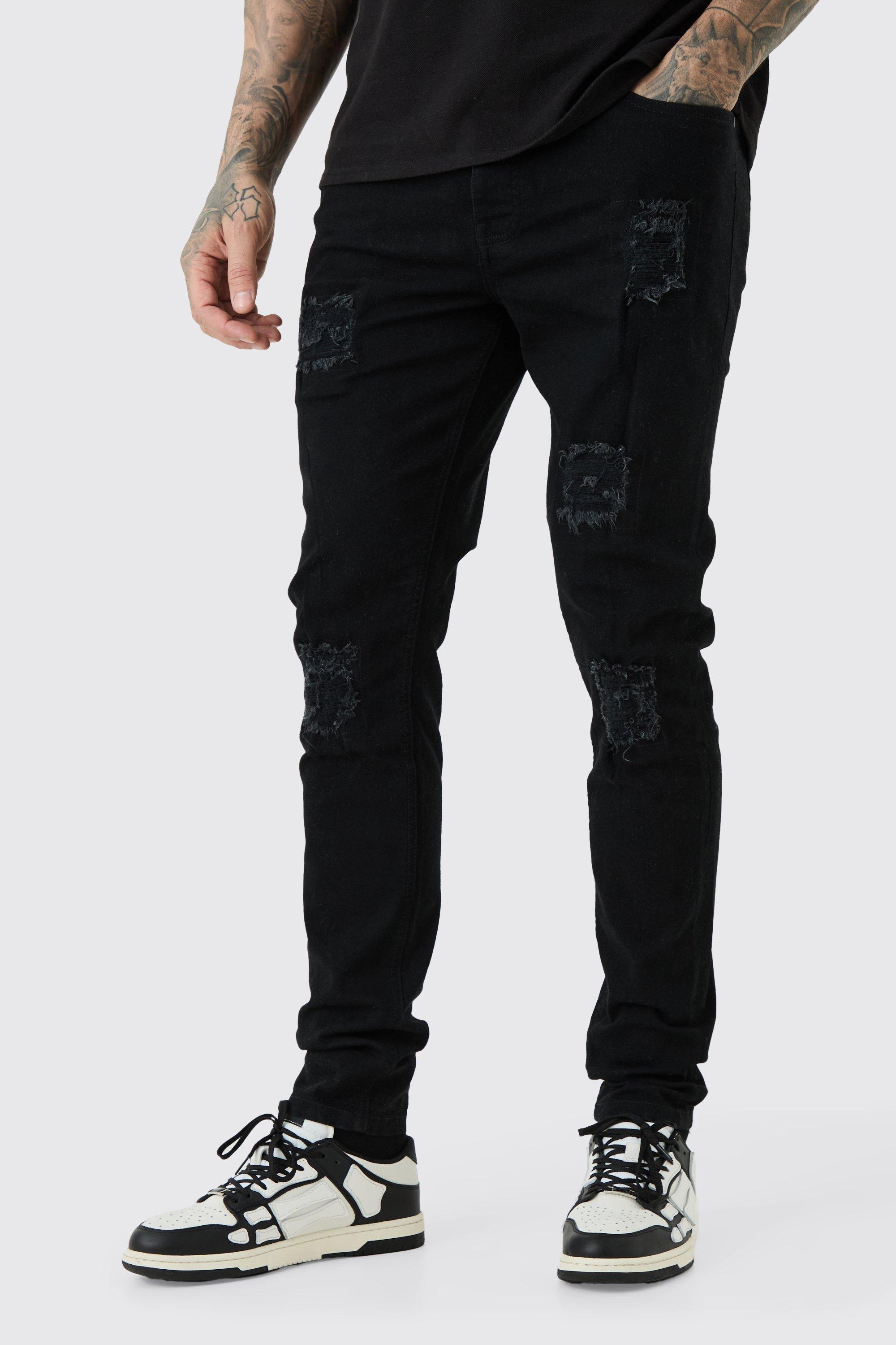 Tall Skinny Stretch Rip And Repair Jeans | boohooMAN USA